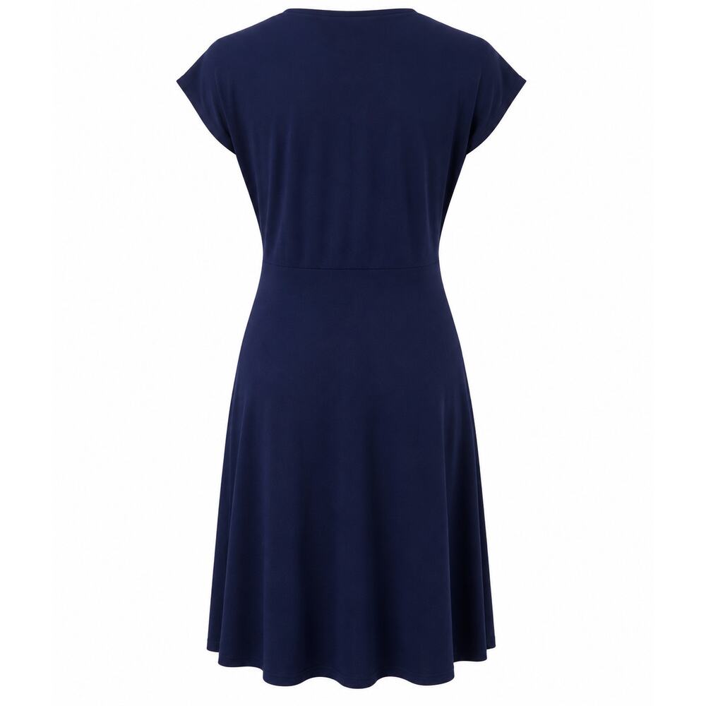Tahari ASL Navy Fit & Flare Dress Size 12 Cap Sleeve V-Neck Career NWT - Picture 4 of 7